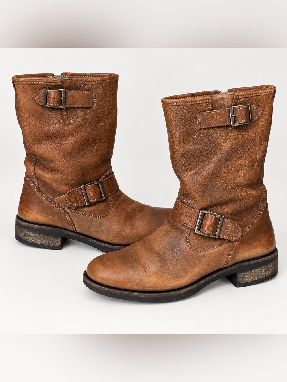 ALDO Brown Leather Harness Moto Boots Women’s 10 EU 41 Distressed Y2K